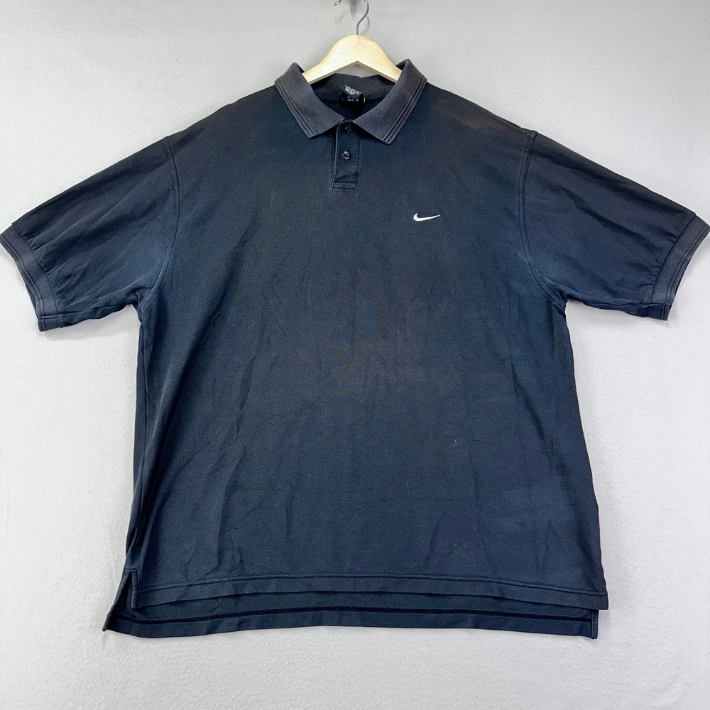 VTG Nike Polo Shirt Mens XL Black Y2K Cotton Small Swoosh Preppy‎ Skater Faded